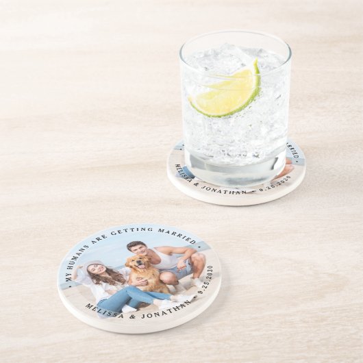 カスタムモダン婚約PET結婚の犬の写真 コースター (側面)