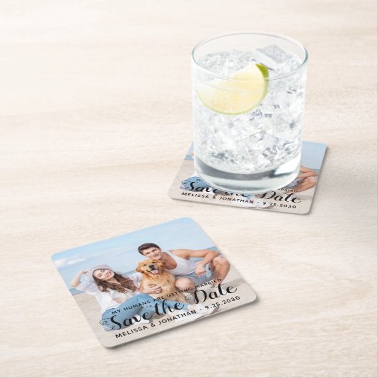 カスタムモダン婚約PET結婚の犬の写真 スクエアペーパーコースター (インサイチュ)