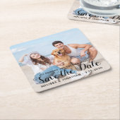 カスタムモダン婚約PET結婚の犬の写真 スクエアペーパーコースター (アングル)