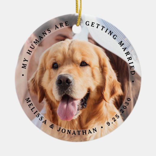 カスタムモダン婚約PET結婚の犬の写真 セラミックオーナメント (正面)