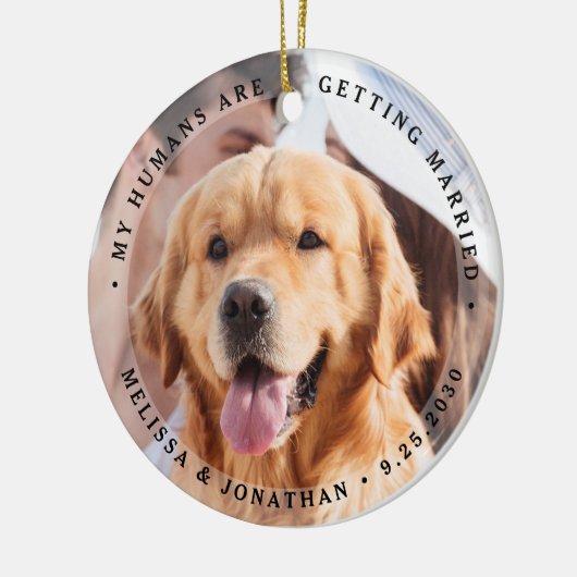 カスタムモダン婚約PET結婚の犬の写真 セラミックオーナメント (左)