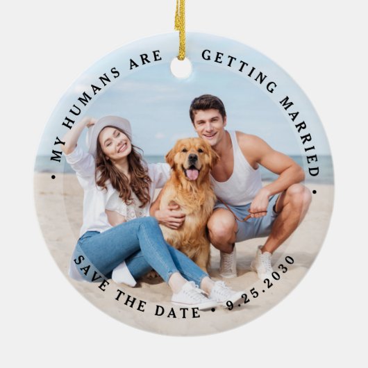 カスタムモダン婚約PET結婚の犬の写真 セラミックオーナメント (裏面)