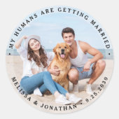 カスタムモダン婚約PET結婚の犬の写真 ラウンドシール (正面)