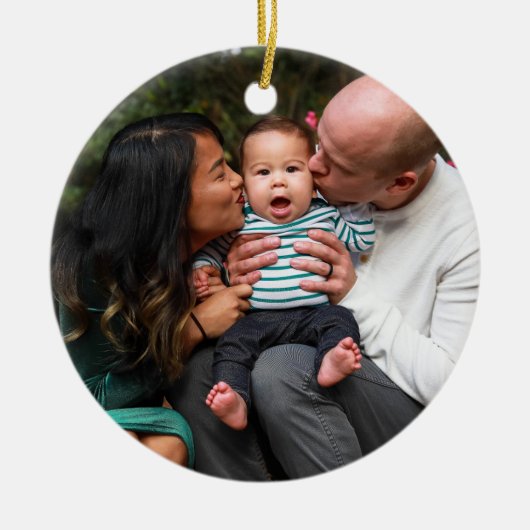 カスタムモダン家族の写真クリスマス セラミックオーナメント (正面)