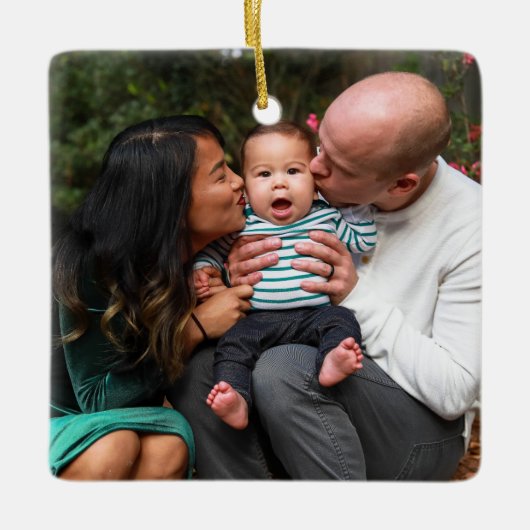 カスタムモダン家族の写真クリスマス セラミックオーナメント (正面)