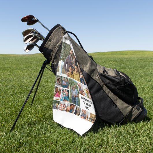 カスタムモダン家族14写真コラージュテンプレート ゴルフタオル (グリーン)