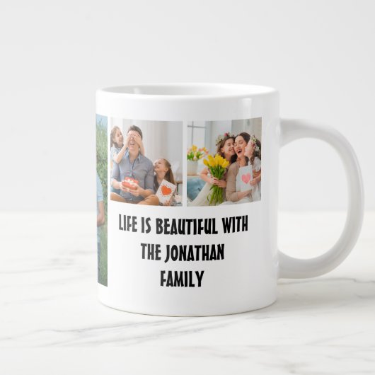 カスタムモダン家族7フォトコラージュテンプレート ジャンボコーヒーマグカップ (右)