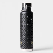 カスタムモダン市松模様にモノグラムの黒の模様 ウォーターボトル (右面)