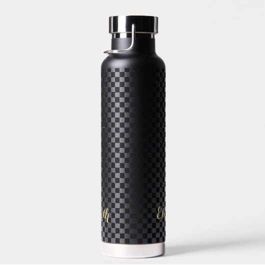 カスタムモダン市松模様にモノグラムの黒の模様 ウォーターボトル (右面)