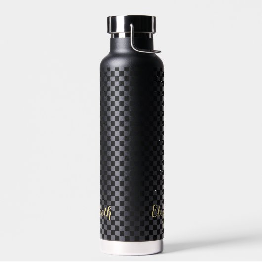 カスタムモダン市松模様にモノグラムの黒の模様 ウォーターボトル (左面)