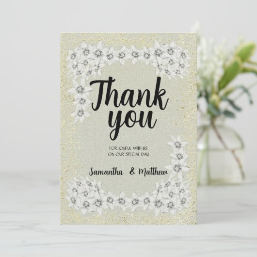 カスタムモダン感謝していユニーク金フローラはカート サンキューカード (スタンド正面)