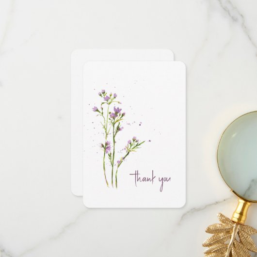 カスタムモダン手絵を描水色ワイルドフラワー サンキューカード (正面/裏面インサイチュ)