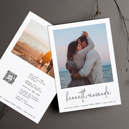 カスタムモダン救写真の名シンプル前Qrコード セーブザデート