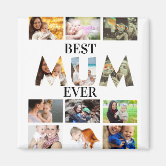 カスタムモダン最高のMum Ever 12写真コラージュ マグネット