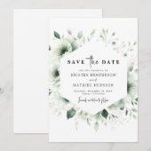 カスタムモダン植物セージ結婚グリーン セーブザデート (正面/裏面)