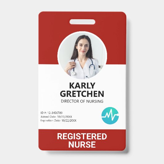 カスタムモダン病院の従業員の写真IDカード赤 バッジ (正面)