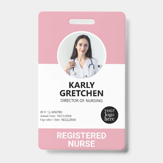 カスタムモダン病院の従業員の写真IDピンク バッジ (正面)