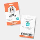 カスタムモダン病院従業員写真IDオレンジ バッジ (正面＆裏面)