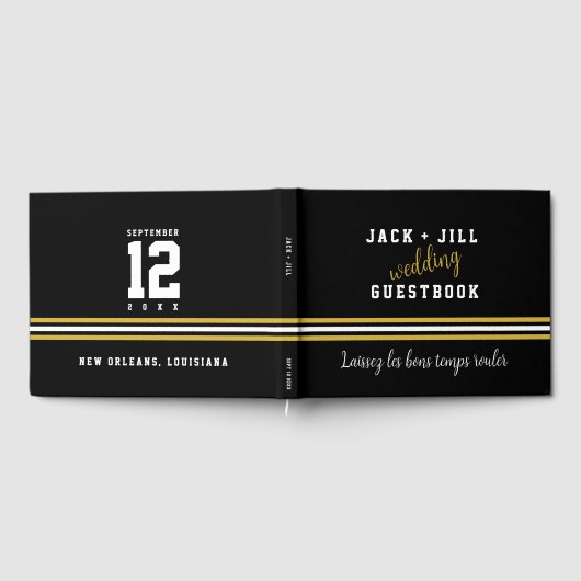 カスタムモダン白黒金ゴールド結婚のゲストブック ゲストブック (全面)