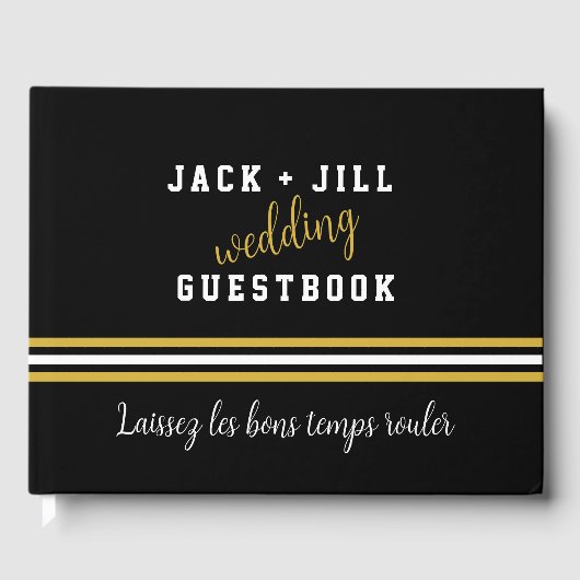 カスタムモダン白黒金ゴールド結婚のゲストブック ゲストブック (正面)