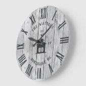 カスタムモダン素朴ファームハウスファミリー名ヴィンテージ ラージ壁時計 (傾斜)