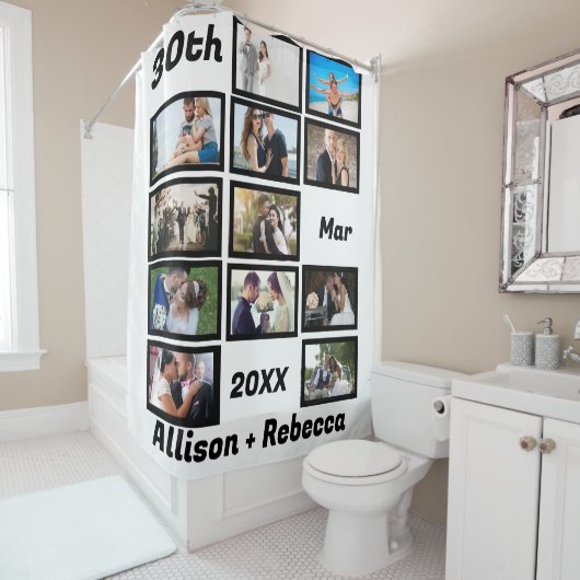 カスタムモダン結婚周年記念写真12 シャワーカーテン (インサイチュ)