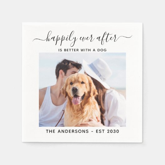 カスタムモダン結婚式の後ずっと幸せに写真 スタンダードカクテルナプキン (正面)