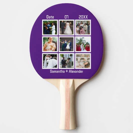 カスタムモダン結婚記念日9フォトコラージュ 卓球ラケット (正面)