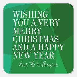 カスタムモダン緑の幾何学的なクリスマスグリーティング スクエアシール