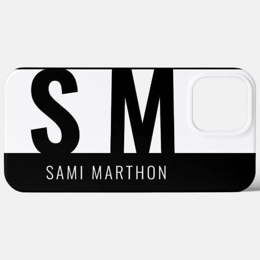 カスタムモダン黒と白クリーンモノグラムの Case-Mate iPhoneケース (裏面 (横))