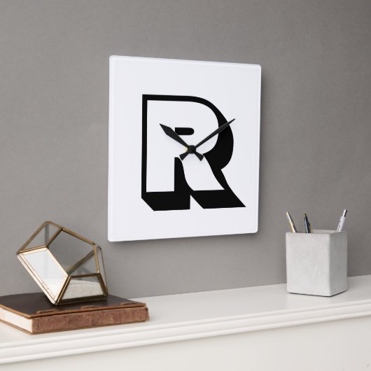 カスタムモダン黒モノグラムブロックタイポグラフィ スクエア壁時計 (オフィス)