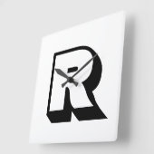 カスタムモダン黒モノグラムブロックタイポグラフィ スクエア壁時計 (傾斜)