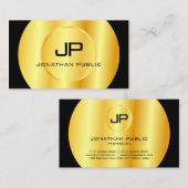 カスタムモダン黒金ゴールドモノグラムエレガントテンプレート 名刺 (正面/裏面)