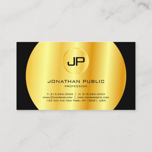 カスタムモダン黒金ゴールドモノグラムエレガントテンプレート 名刺 (裏面)