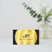 カスタムモダン黒金ゴールドモノグラムエレガントテンプレート 名刺 (スタンド正面)