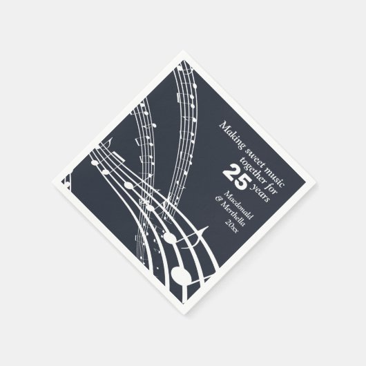 カスタムモダンBLUE MUSIC NOTES 25周年記念 スタンダードカクテルナプキン (角)