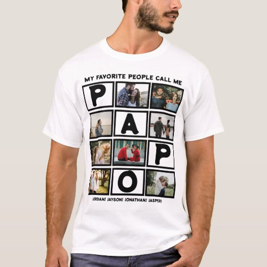 カスタムモダンGrandpa Papo 8 Photo Collage Tシャツ (正面)