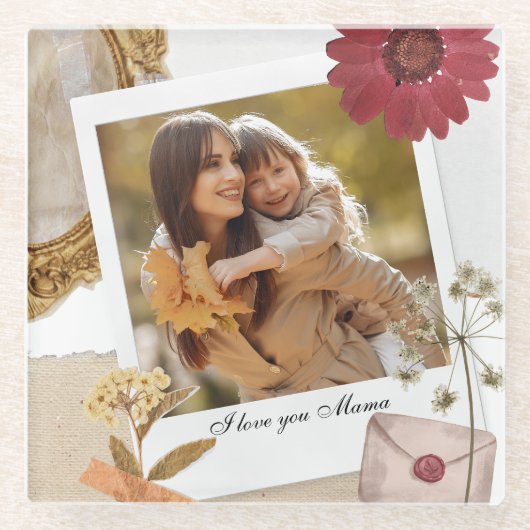 カスタムモダンI Love You Mom Photo ガラスコースター (正面)