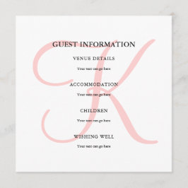 カスタムモダンMonogram in Pink Guest Information 招待状