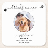 カスタムモダンPet Dogの写真ドリンク結婚Photo Drink スクエアペーパーコースター (正面)
