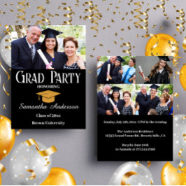 カスタムモダンPhoto Collage Black Graduation Party 招待状
