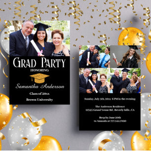 カスタムモダンPhoto Collage Black Graduation Party 招待状