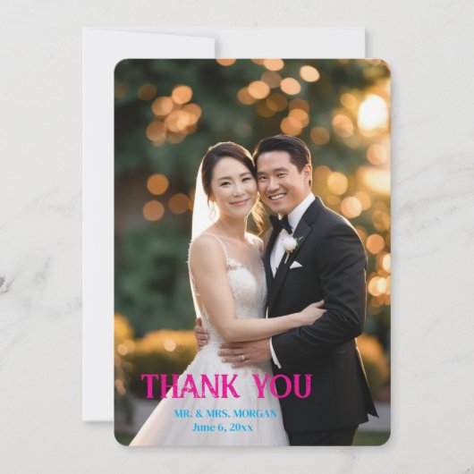 カスタムモダンScriptシンプル Photo結婚's サンキューカード (正面)