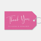 カスタムモダンScript Hot Pink結婚's Thank You ギフトタグ (正面(横))