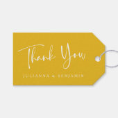 カスタムモダンScript Yellow結婚's Thank You ギフトタグ (正面(横))