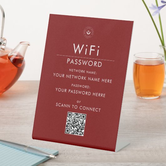 カスタムモダンWi-Fi QRコードサイン ビジネス ロゴ入り 台座サイン (インサイチュ)