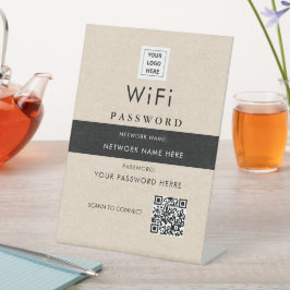 カスタムモダンWi-Fi QRコードサイン ビジネス ロゴ入り 台座サイン