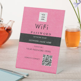 カスタムモダンWi-Fi QRコードサイン ビジネス ロゴ入り 台座サイン