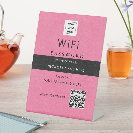 カスタムモダンWi-Fi QRコードサイン ビジネス ロゴ入り 台座サイン (インサイチュ)
