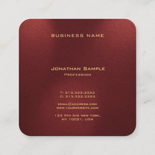 カスタムモノグラエレガントムイニシャル金ゴールドルック文字 スクエア名刺 (裏面)